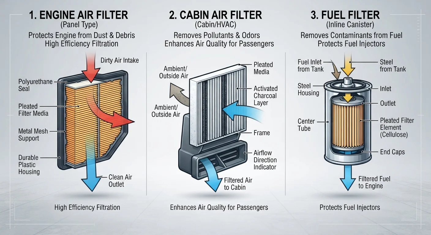 Air Filters, Cabin Filters, and Fuel Filters: What Each One Does