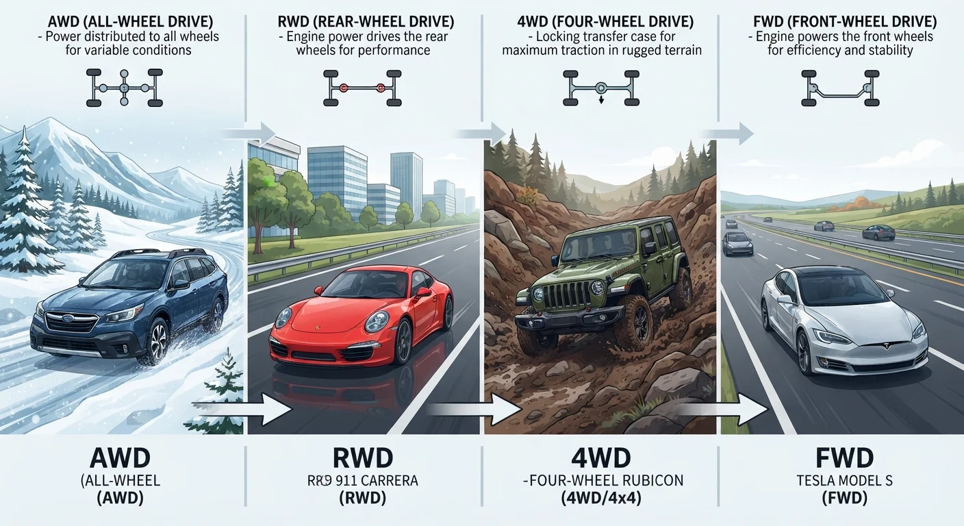 Understanding All-Wheel Drive, Four-Wheel Drive, and Front- or Rear-Wheel Drive